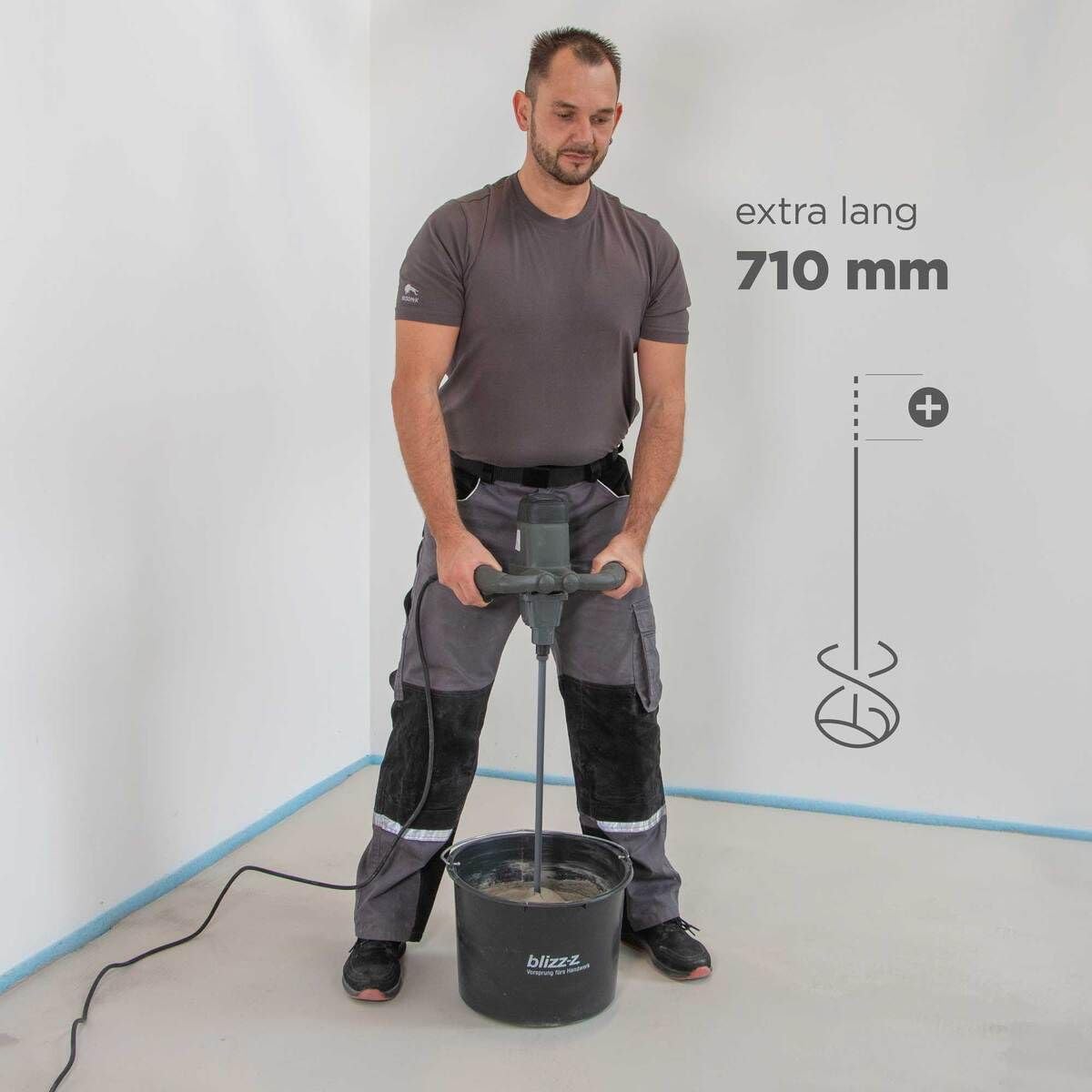 blizz-z Profi Wendelrührer Turbomix (M14) Länge: 710 mm x Ø 140 mm | für zähflüssiges Rührgut: 20-40 kg | aus verzinktem Stahl, pulverbeschichtet