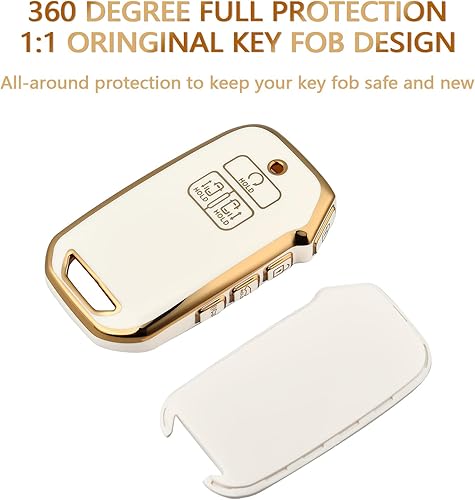 Miniatura 3 de OFFCURVE Funda para llavero de coche compatible con Kia D7, Dorado, blanco