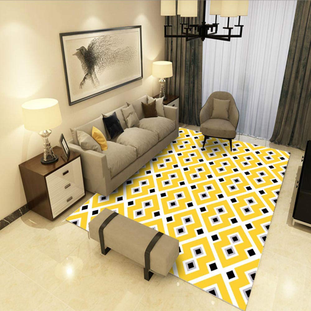 Tapis Design Moderne Jaune Blanc Noir Grande Taille décoratifs Rug Tapete 120x180CM
