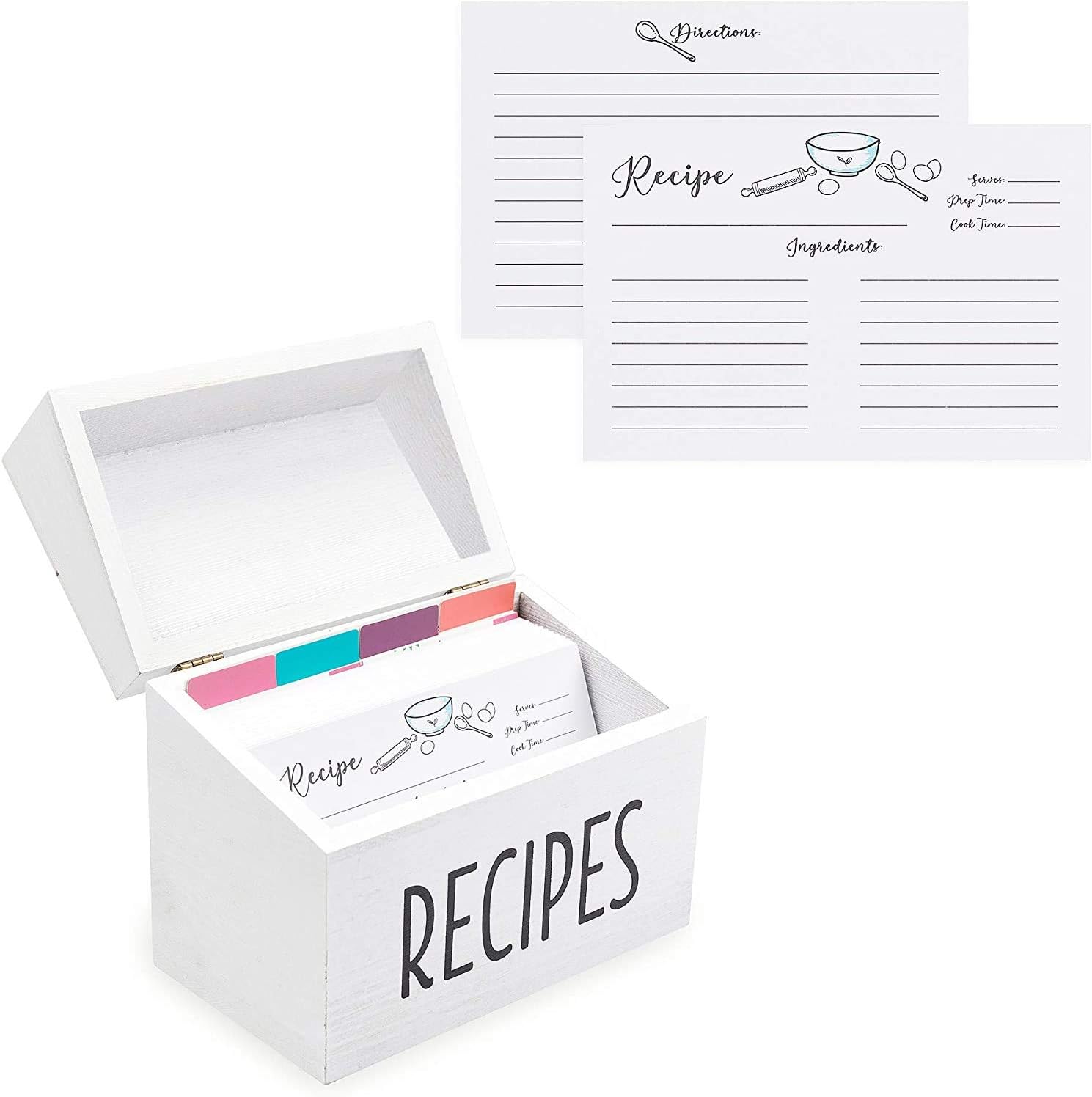 Buy Outshine White Wooden Recipe Box With Cards And Dividers Farmhouse Recipe Box W 100 4x6 Recipe Cards 12 Recipe Card Dividers Plus A Conversion Chart Gift For Mom
