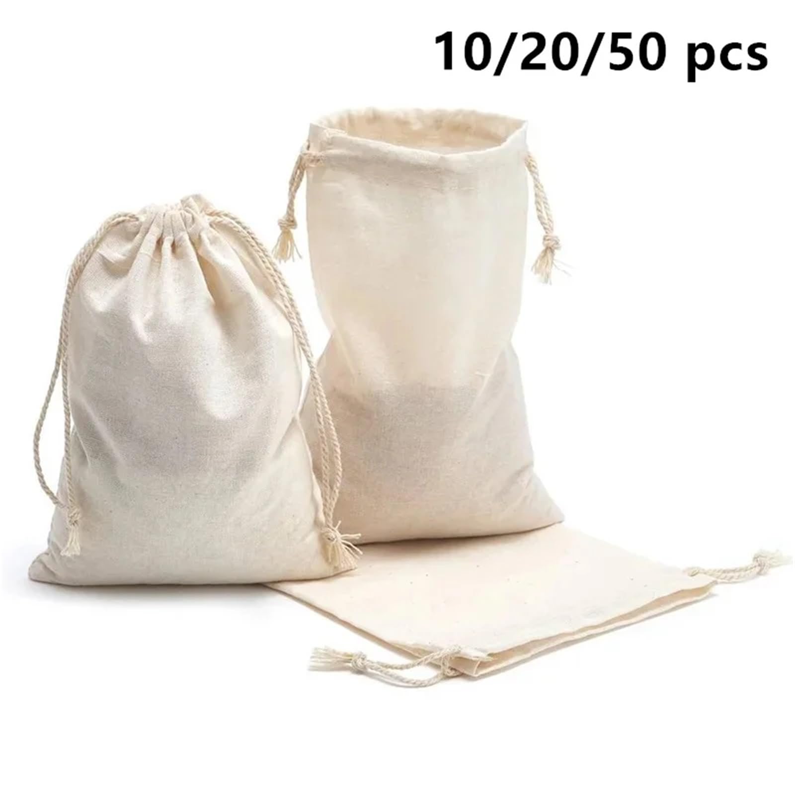 Sacs de rangement en coton anti-poussière, 10/20/50 pièces, emballage tissu, pochettes à cordon uni for cadeaux fête mariage(15x20cm,50 pcs)