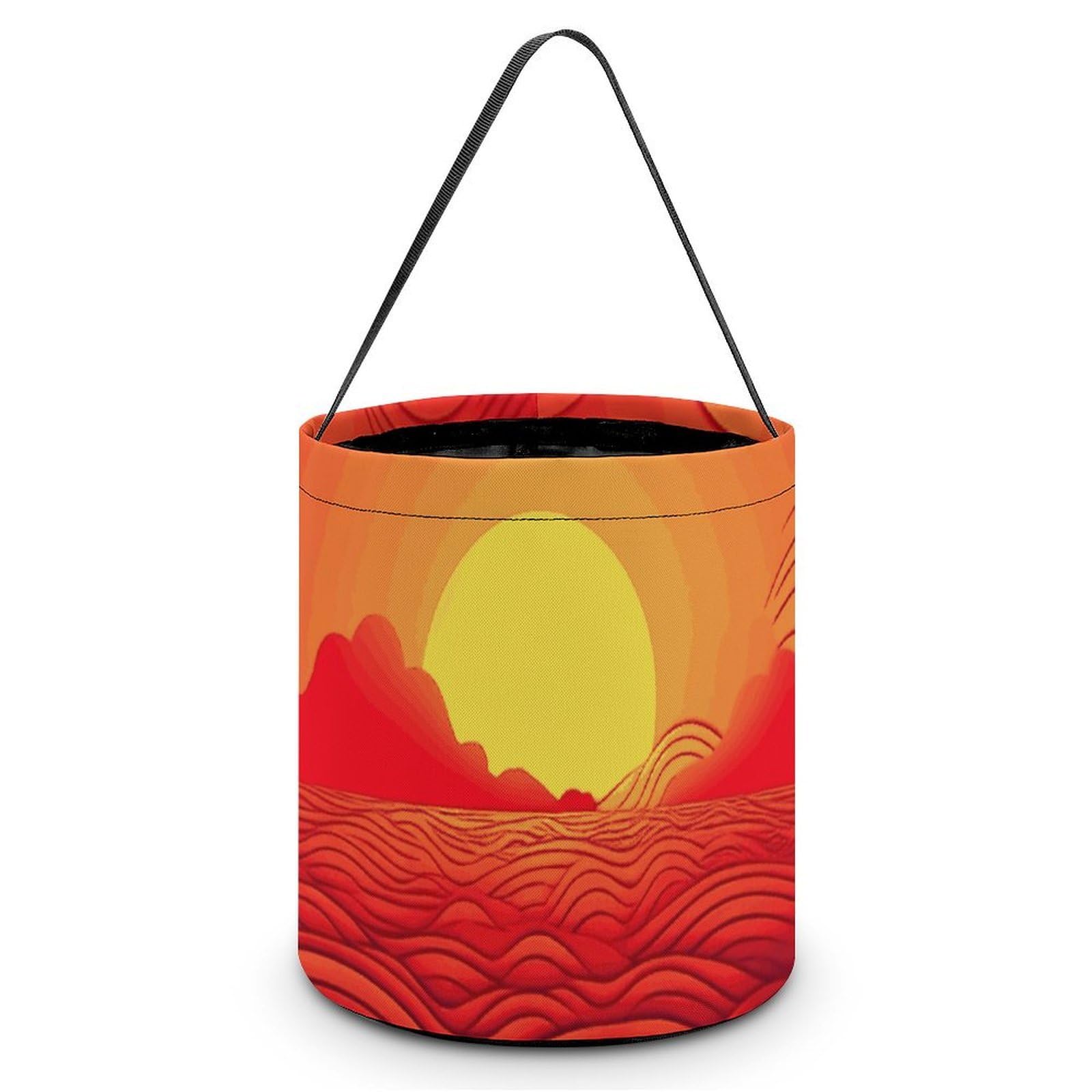 JTREHY Red Sunrise Candy Basket Hand-held Portable Candy Basket Collapsible Reusable Candys Bags Trick Or Treat Bags Party Festival Gift Bucket