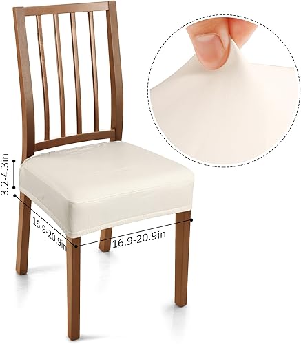 Miniatura 4 de YISUN Fundas para sillas de comedor, de piel sintética sólida, impermeable y a prueba de aceite, elásticas para sillas de comedor (beige, 4 juegos)