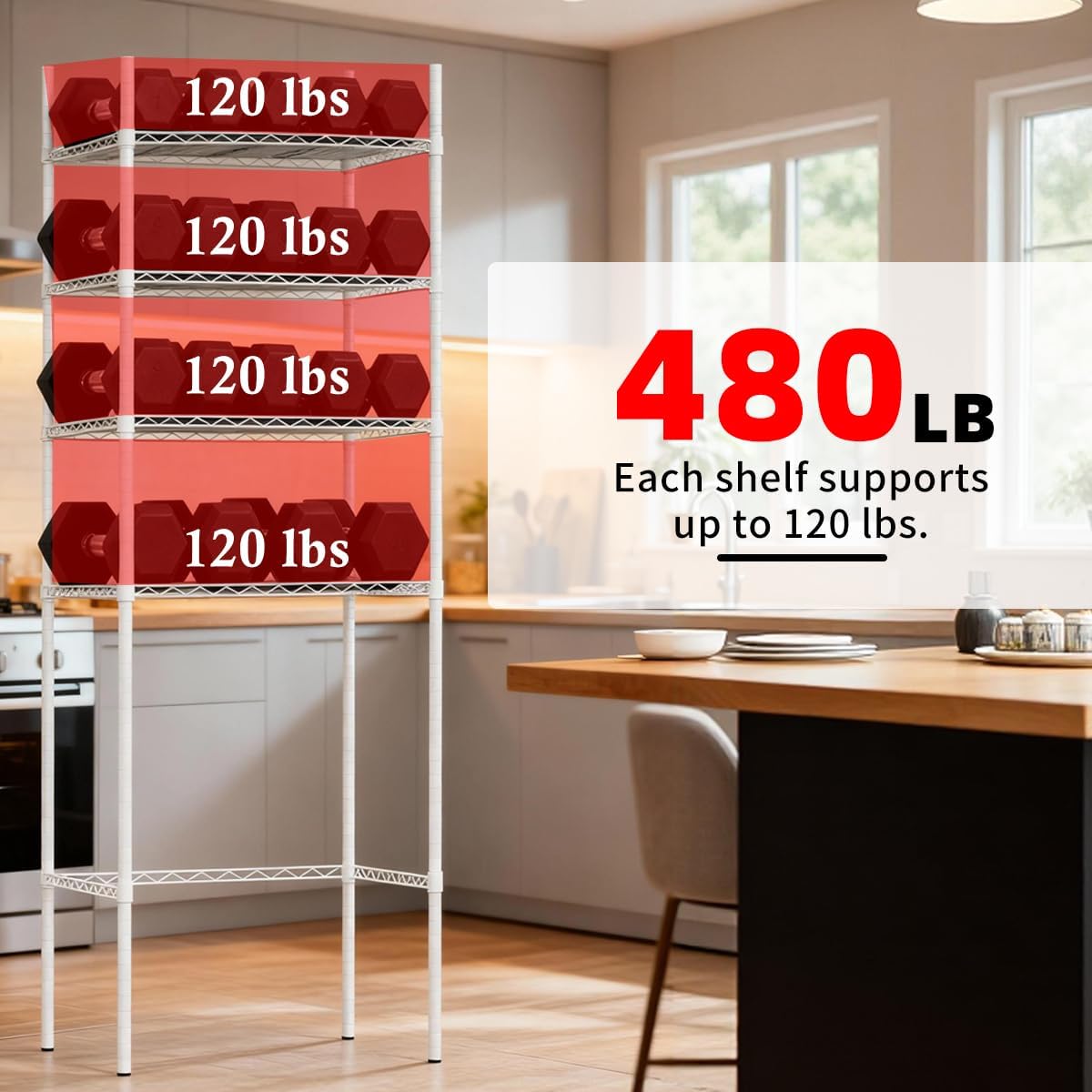 4 Tier Mini Fridge Shelf Adjustable Height Mini Fridge Stand Over Mini Fridge Storage Shelf Mini Fridge and Microwave Stand for Dorm, Kitchen, Office,77" H x 24" W x 18" D (White)