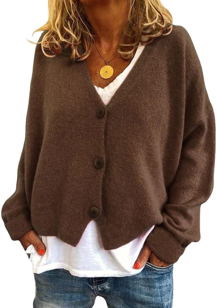 Women's V-Neck Cardigan | Lightweight Knit Button Down Fall Sweater | Casual Soft Open Front Sweater