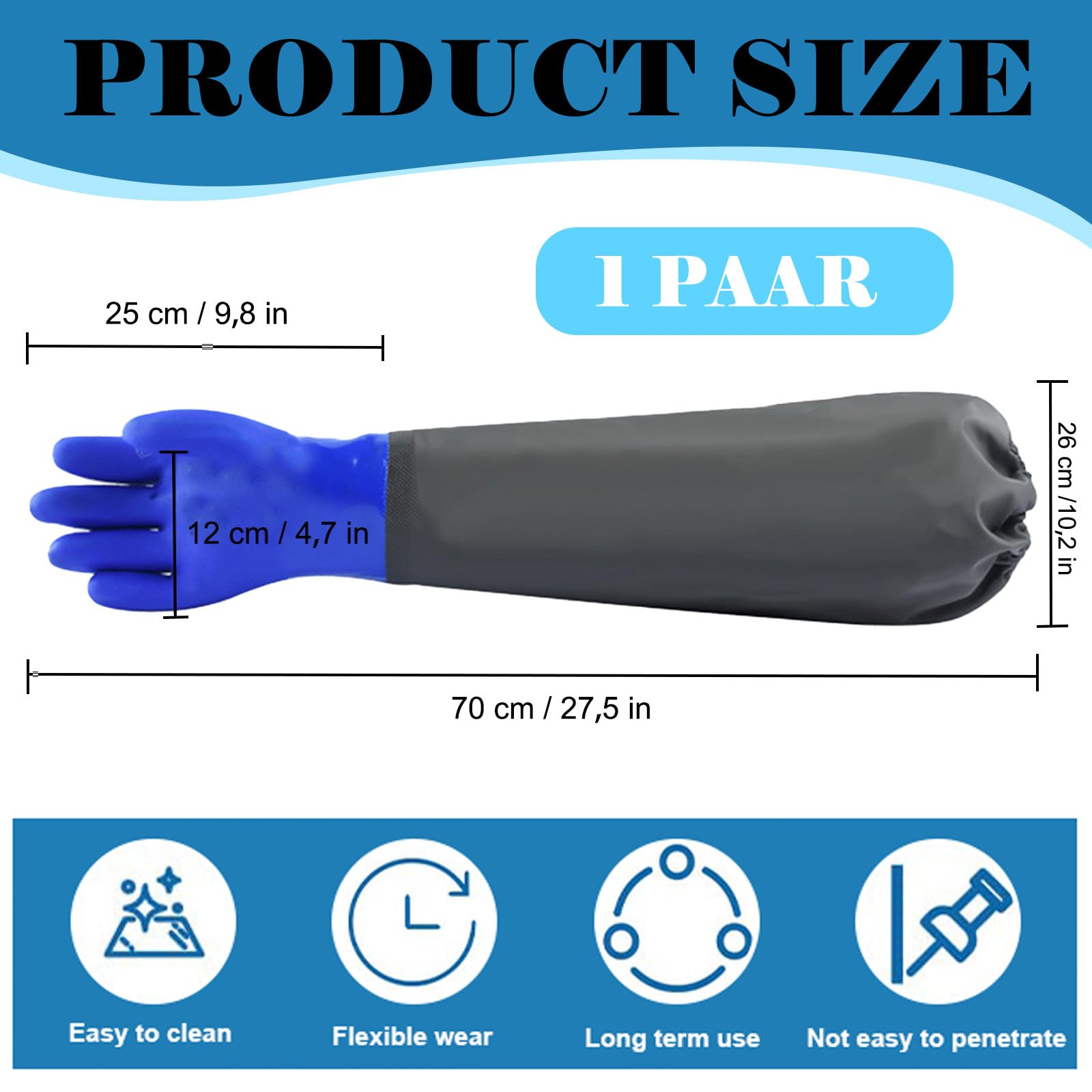 aghoer 1 paar vijverhandschoenen, 70 cm lang, PU
