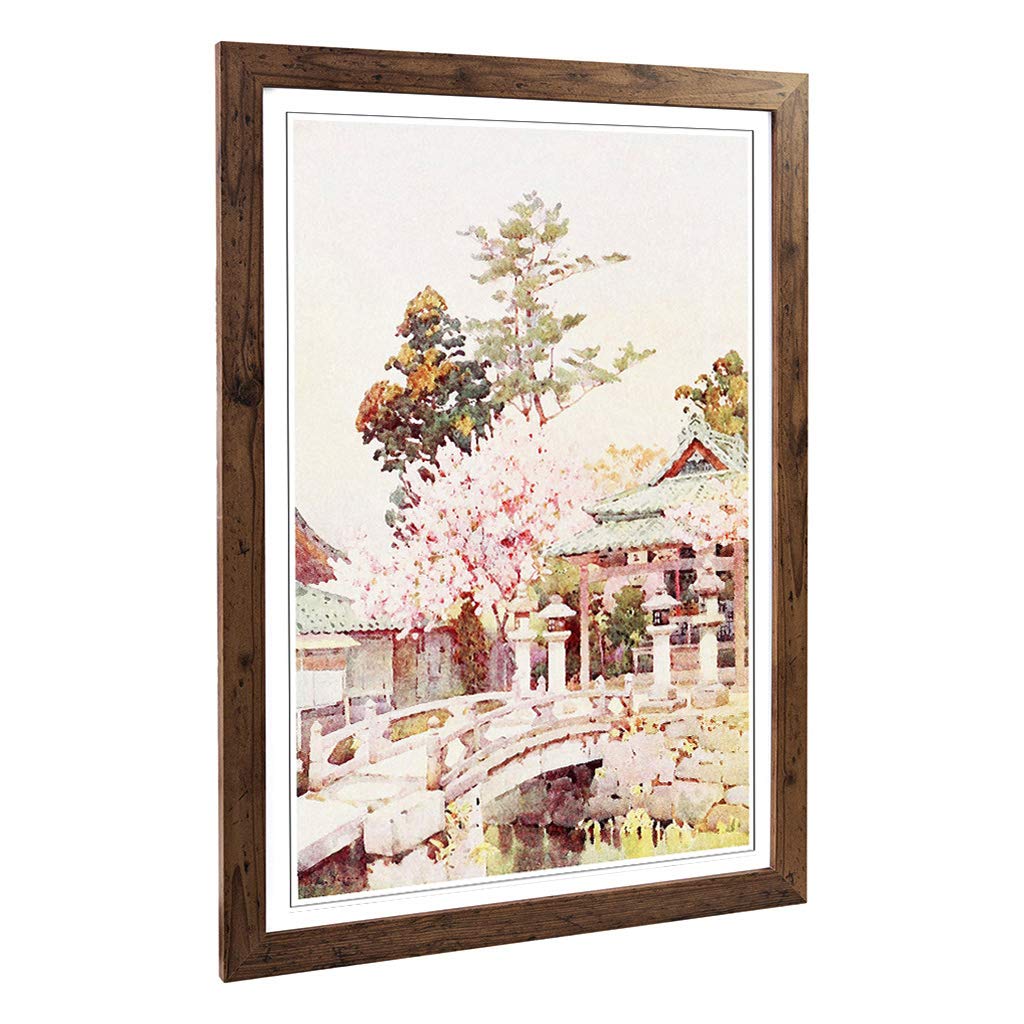 Big Box Art Framed Print of Ella Du Cane Japanese Oriental A Shrine at Kyomidzu Design | Wall Art Picture| Home Decor for Kitchen, Living Room, Bedroom, Office, Walnut, A2 / 24.5x18 Inch / 62x45cm