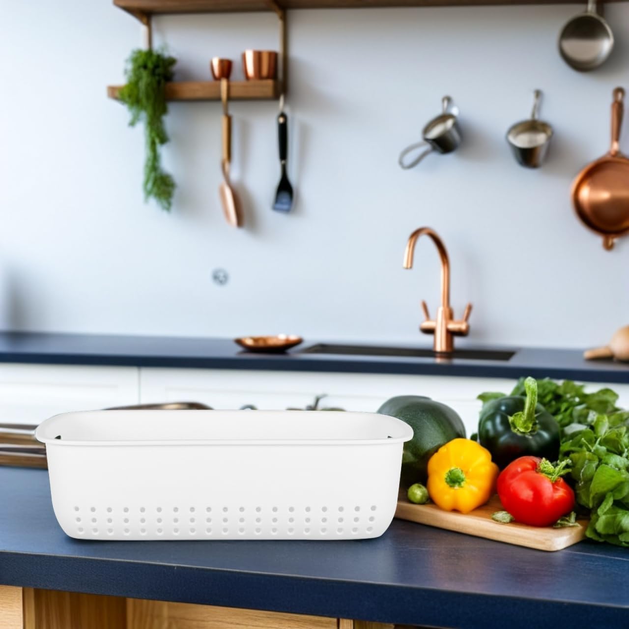 ARTIBETTER Reusable Colander Basket with Wall-Mount Design Space-Saving Kitchen Strainer Bowl for Washing Fruits and Vegetables White Drain Filter for Organized Kitchen