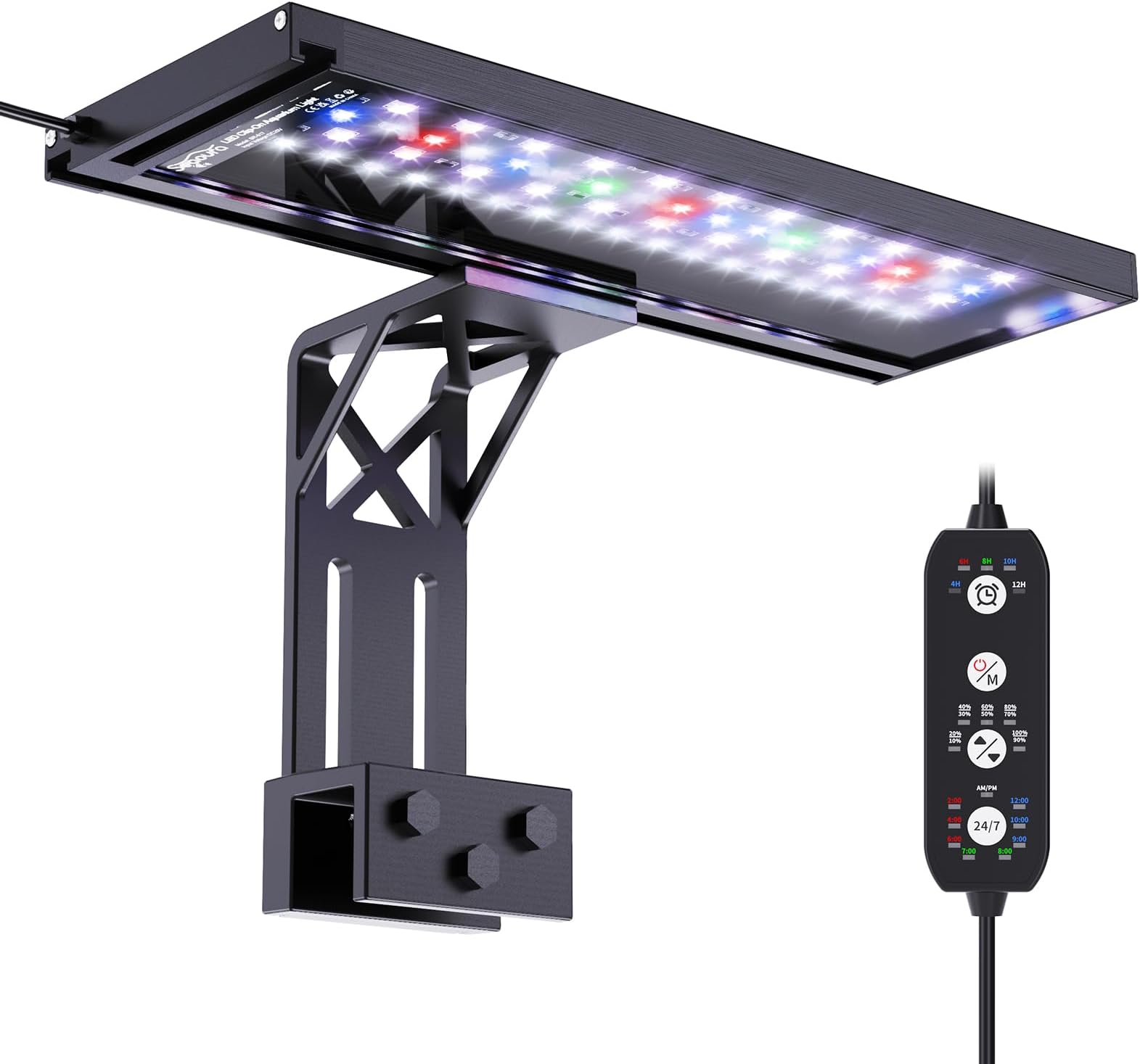 Clip On Aquarium Light for Plants-24/7 Cycle Fish Tank Light with Timer, Full Spectrum+7 Colors Mode, Auto On/Off, Adjustable Brightness and Height, 20W (12inch for 12-20 inch Tank)