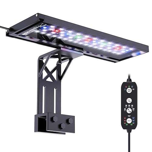 SEAOURA Clip On Aquarium Light for Plants-24/7 Cycle Fish Tank Light with Timer, Full Spectrum+7 Colors Mode, Auto On/Off, Adjustable Brightness and Height, 20W (12inch for 12-20 inch Tank) - 12inch for 12-20 inch tank