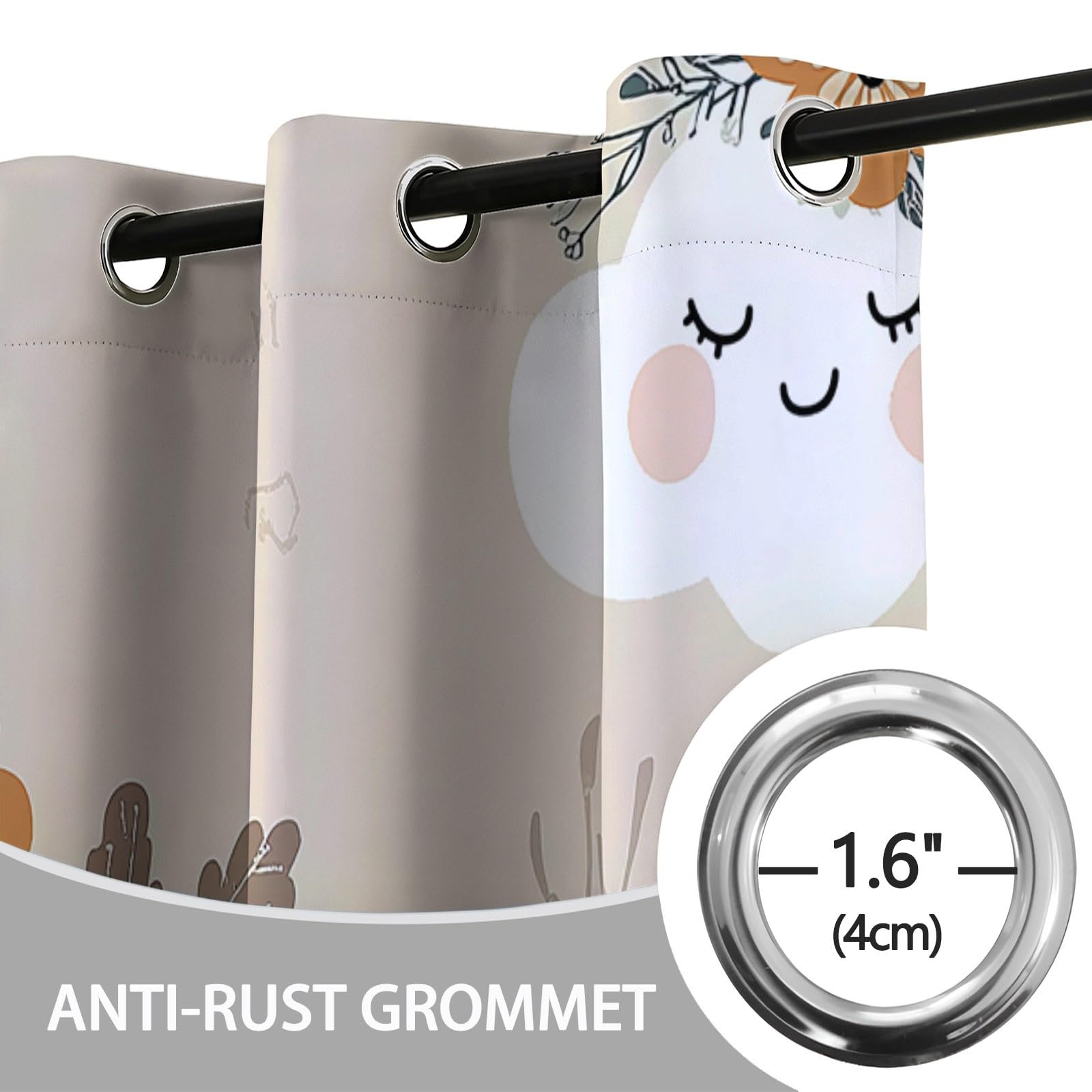Rideaux Occultants 91.5L X 160H cm (2 Panneaux), Style Imprimé De Jolis Nuages Souriants, Draperies Anti-Chaleur pour Chambre d'enfant, Beige