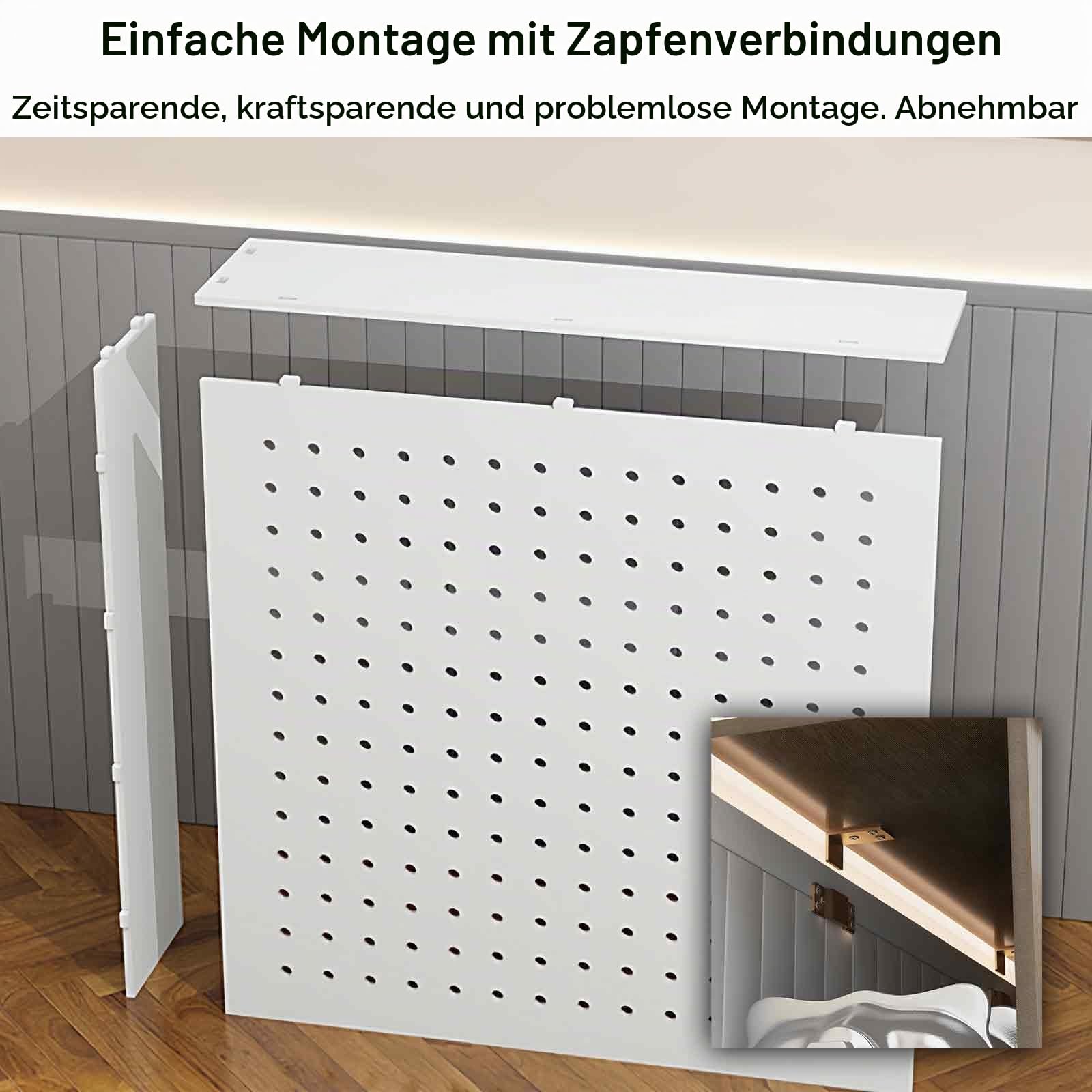 Heizkörperverkleidung für Zuhause, Moderne Heizungsverkleidung aus Holz Verbergen Unansehnliche Heizkörper und Wasserleitungen mit Belüftungslöchern(White,90x70x20cm/35x28x8in)