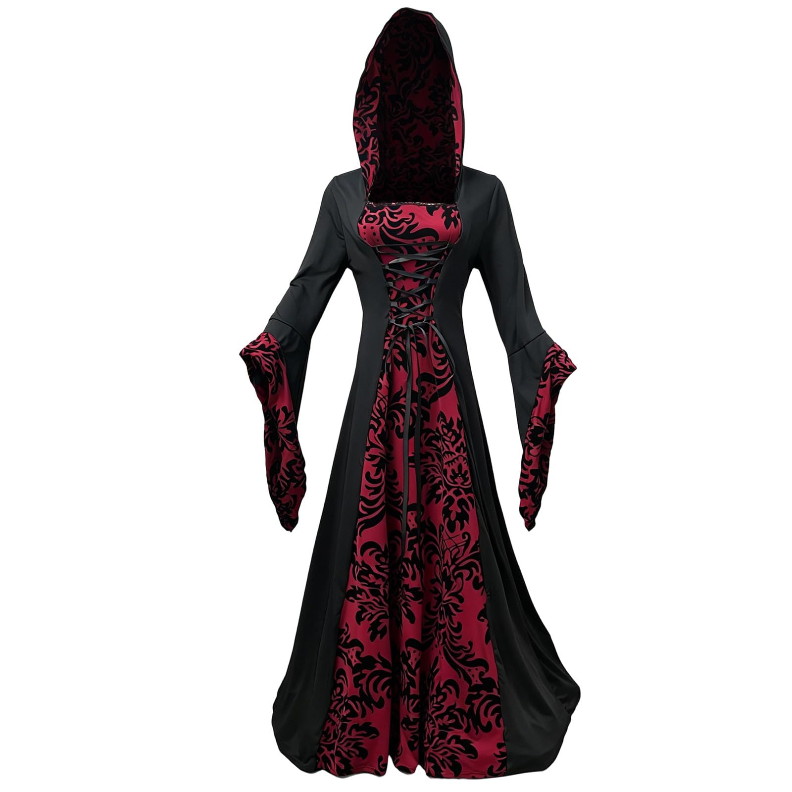 Meeyuioe Womens Halloween Gothic Dresses Medieval Vintage Plus Size Victorian Hooded Maxi Dress Party Festive Evening Casual Goth Carnival Y2K Costumes Medieval Dress Red S