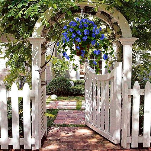 Hanging Basket With Artificial Vine Silk Petunias Flower For Outdoor/Indoor,Artificial Hanging Plant In Basket,Morning Glories Coconut Lining Basket Hanging Plant For Patio Lawn Garden Decor (Blue) #TOP3