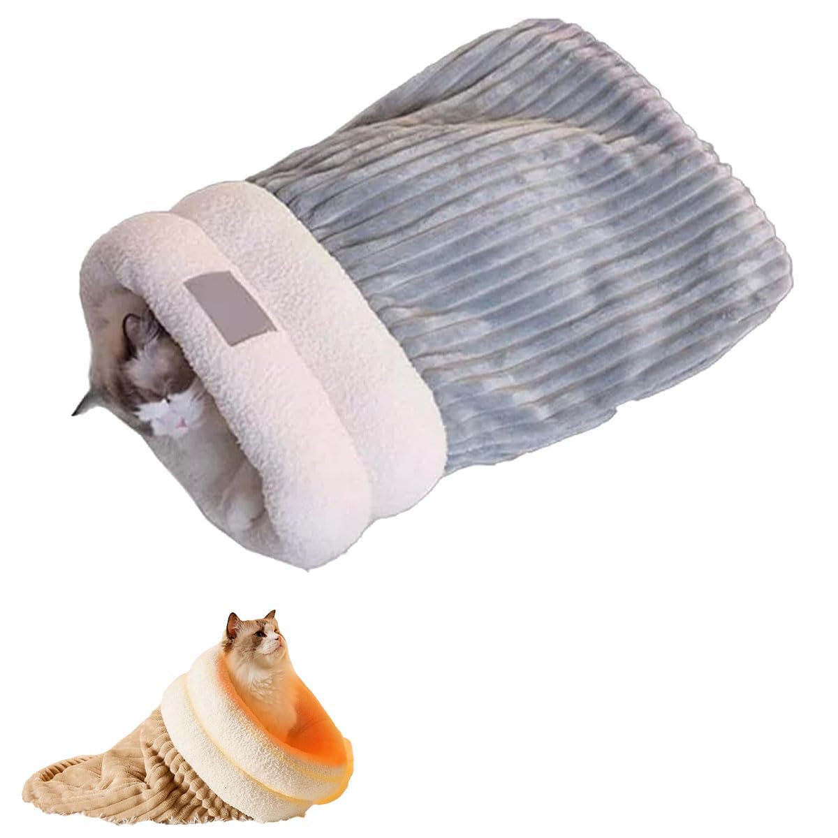 Cat Sleeping Bag, Cat Winter Sleeping Bag,2024 Best Cat Sleeping Bag for Indoor Cats, New Self Warming Cat Cave Bed, Cat Sleeping Bag Soft Plush Large Cat Sack Self Warm Cat Bed (Gray L)