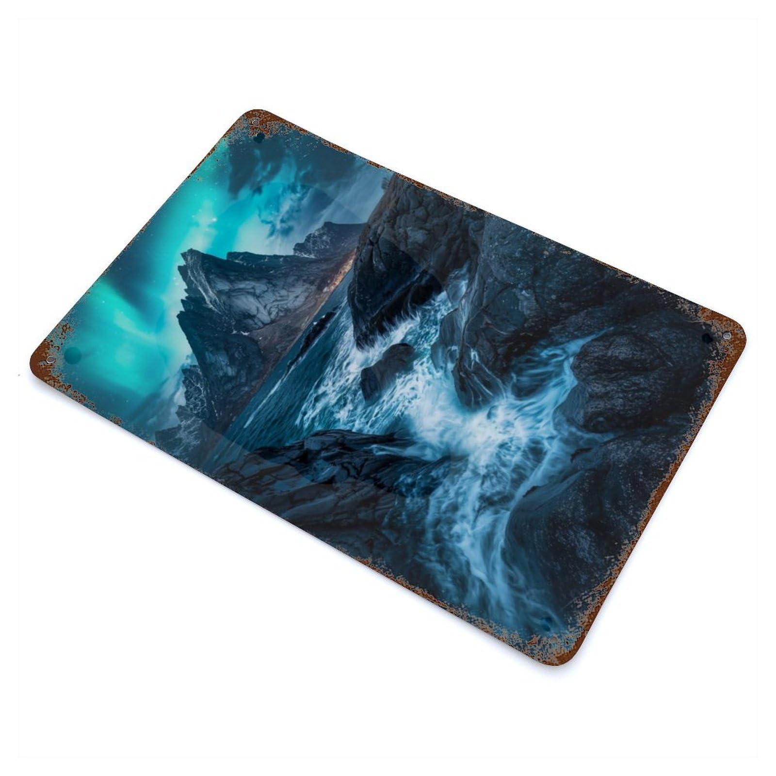 Northern Lights Seascape Retro Metal Sign 11.8"x7.9", Vintage Wall Decor for Garage, Pub Or Kitchen