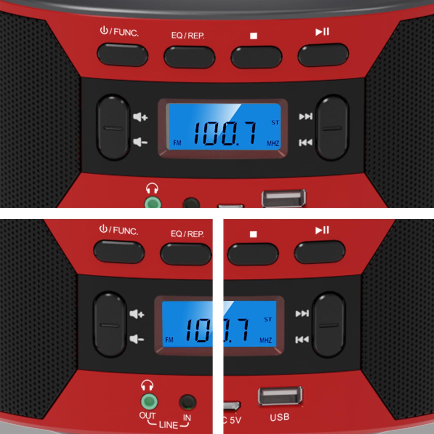 Lettore CD portatile Boombox con Bluetooth, AUX, USB, radio FM, jack per cuffie, uso domestico e esterno, alimentazione a batteria
