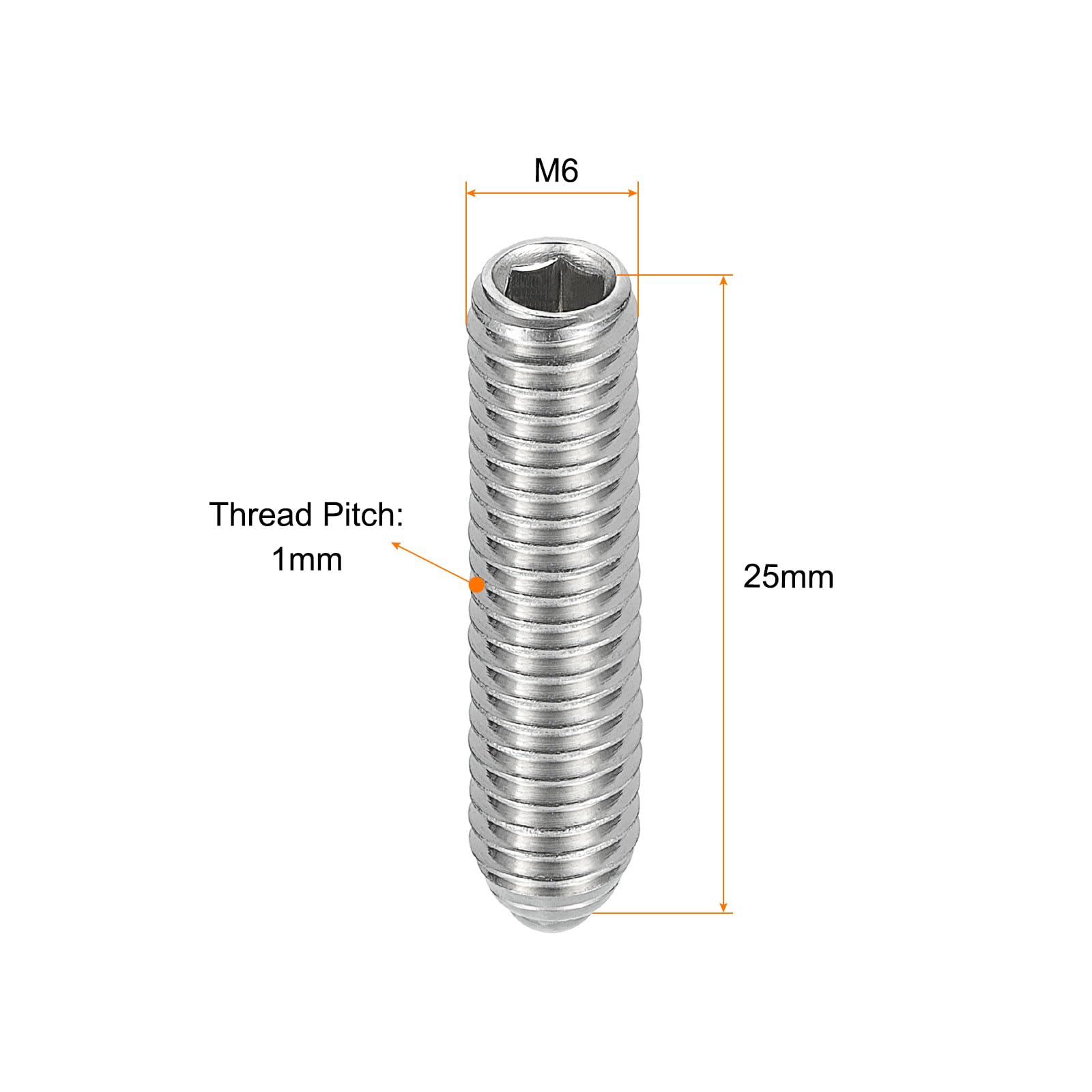 QUARKZMAN Kugelspitze Madenschrauben 15 Stück Kugelkopf-Stellschraube, M6 x 25mm 304 Edelstahl Metrische Feder Sechskant Schraube