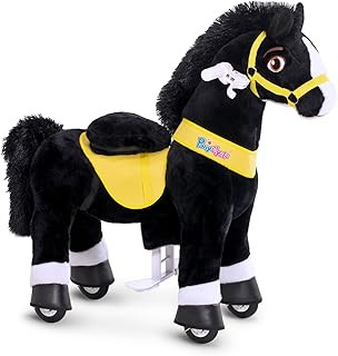 PonyCycle Essentiel Modèle E Mécanique Jouet Cheval à Monter pour Enfant (Noir/Taille 3 pour 3-4 Ans) Jouet à Bascule avec Roulette Peluche Poney Jouet - E338