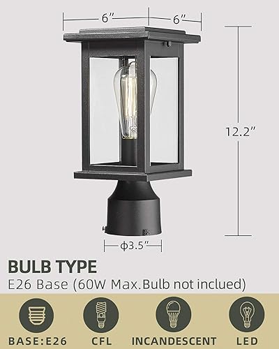 Miniatura 4 de HWH - Lámpara de poste para exteriores, base de montaje en muelle resistente para luz de pilar, negro mate