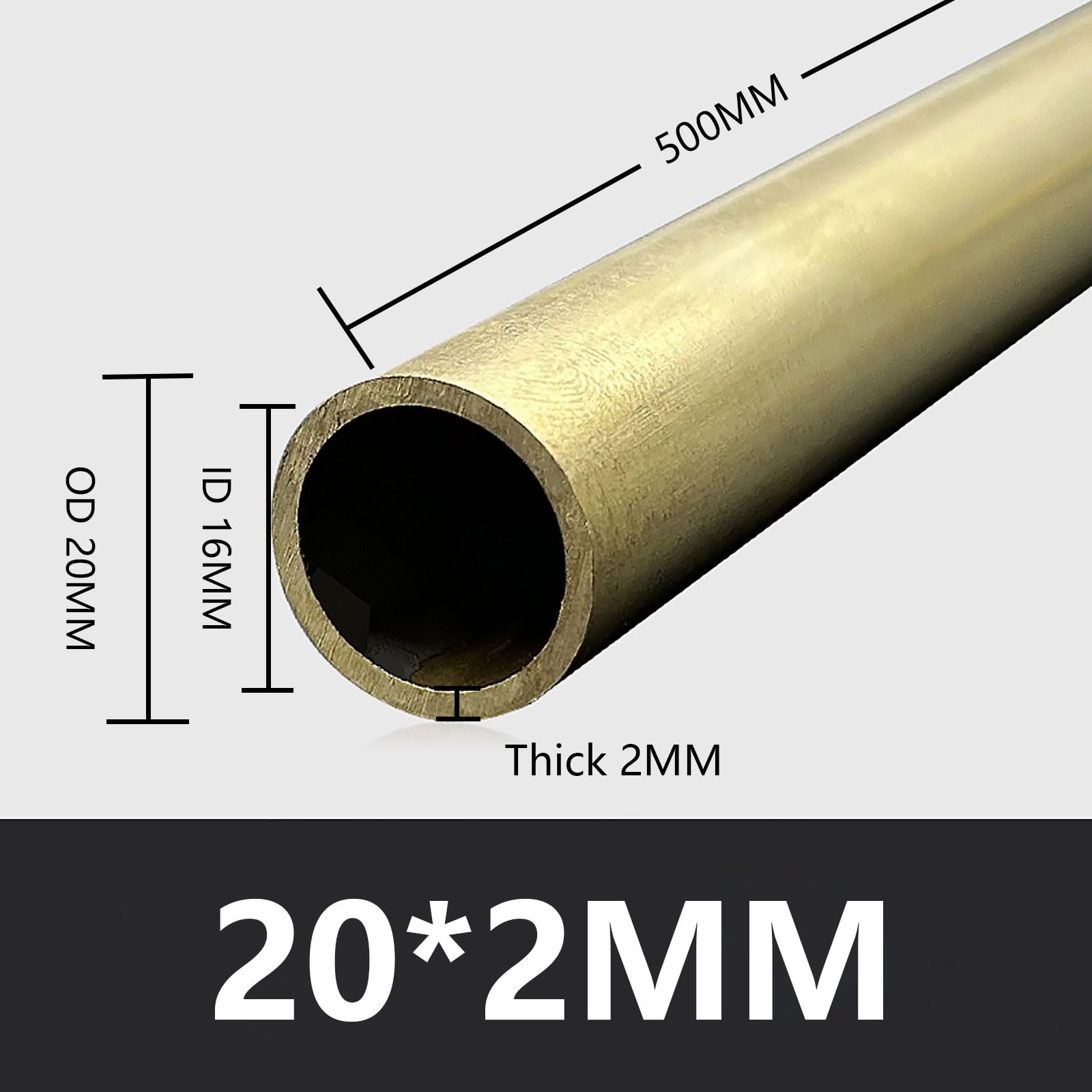 COYOUCO Tube rond en laiton de 20 mm OD 1/1,5/2/3 mm d'épaisseur de paroi × 500 mm de longueur de tube droit de précision à haute résistance,20 * 2mm