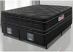 Cama Box King Colchão Ortofirm Black + Box 193x203x71 Double Face Espuma D33 Preto