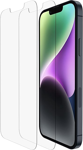 Belkin 2 pack TemperedGlass iPhone 14/13/13 Pro screen protector, easy bubble free application with included EZ-Frame for installation, 9H hardness tested, scratch resistant screen protector