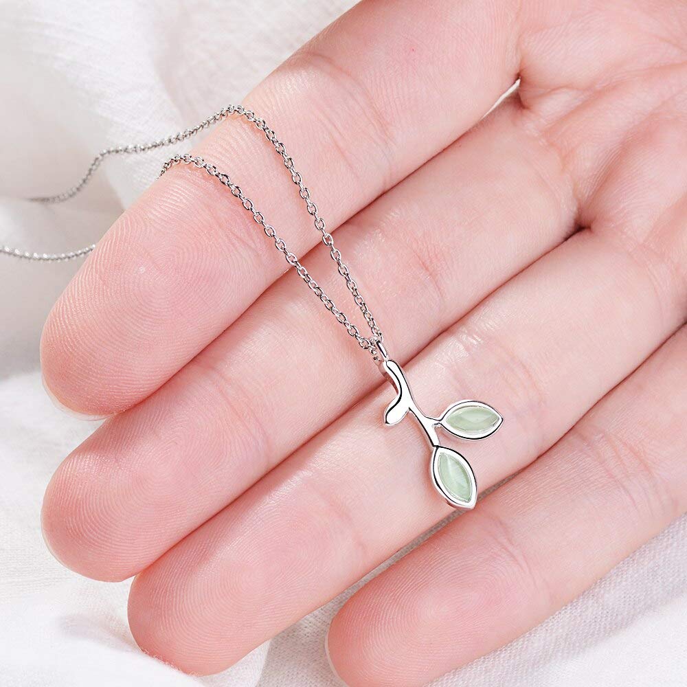Collane con ciondolo da donna in smalto verde con foglie di albero verde sterling 925 per gioielli