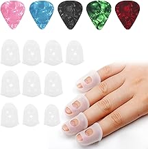 Lot de 10 protections de doigts en silicone avec 5 médiators de guitare, protège-doigts de guitare, protège-doigts antidérapants et transparents