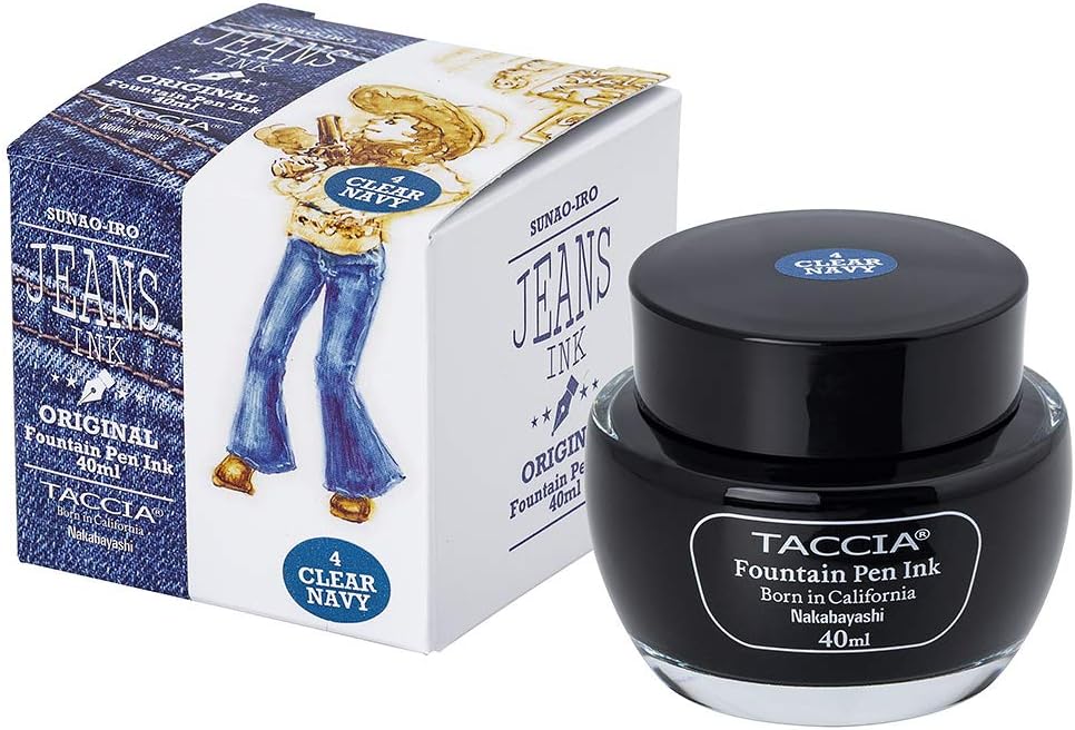 TACCIA TFPI-WD401-4 Fountain Pen Ink, Water Based Dye, Jeans Ink, Clear Navy