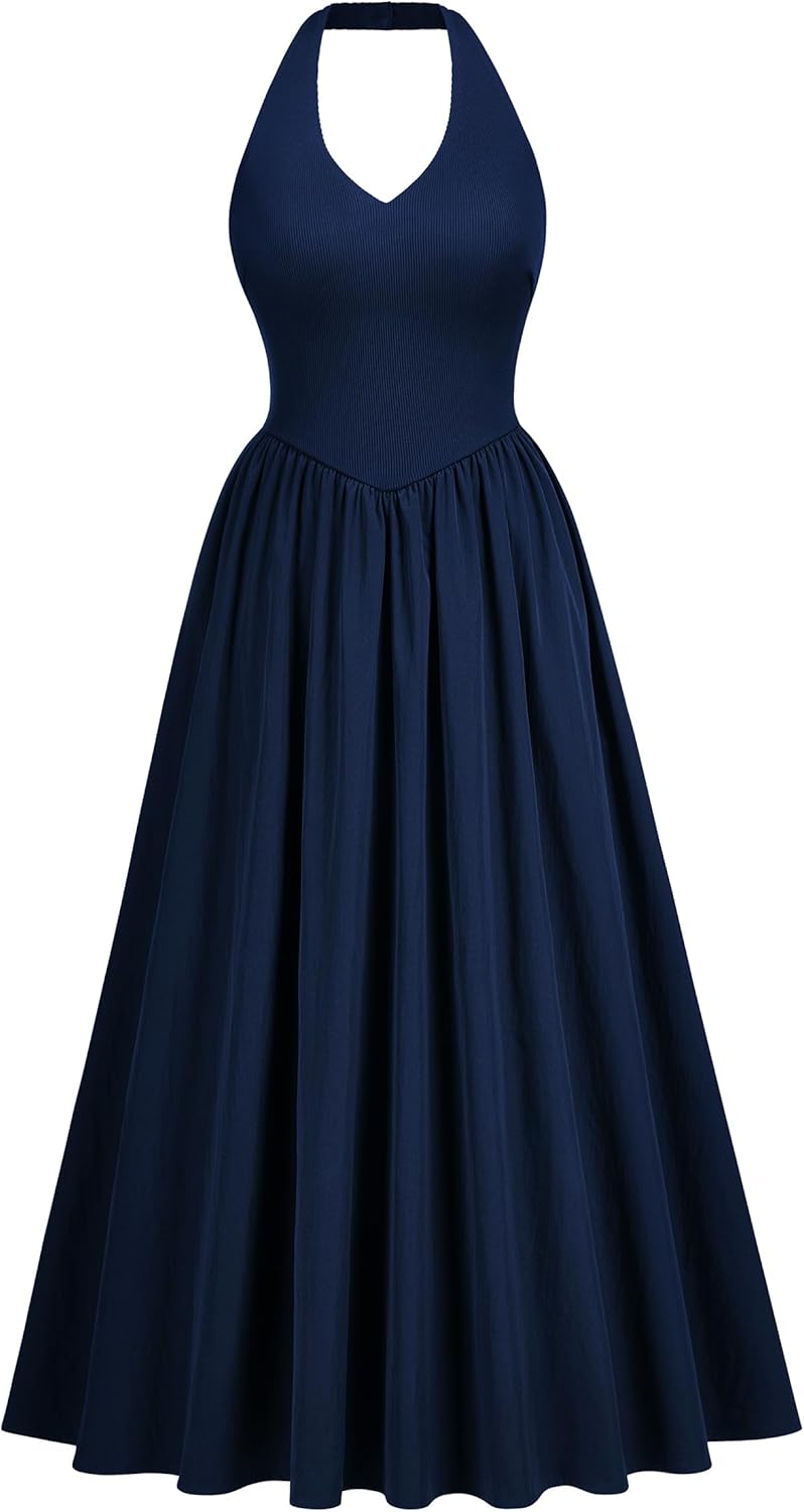 Miusol Women's Sexy Halter Neck Sleeveless V Neck Flowy Maxi Dress Casual Party Long Dress - Image 7