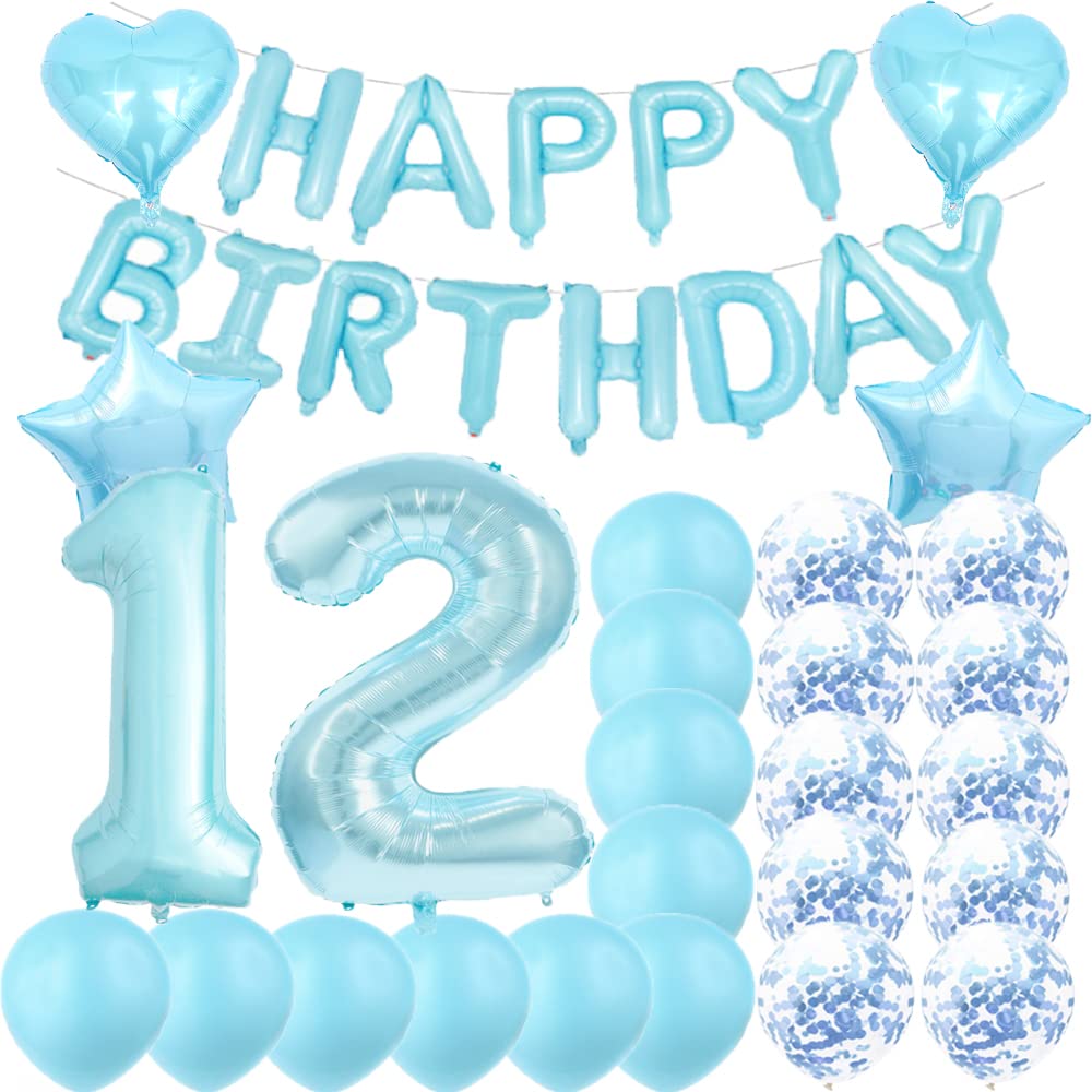 ZSNWGZ Sweet 12th Birthday Decorations Party Supplies,Blue Number 12 Balloons,12th Foil Mylar Balloons Latex Balloon Decoration,Great 12th Birthday