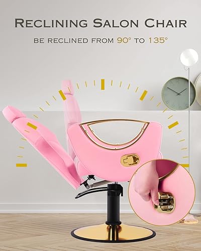 Vista 28 de Silla de peluquería de salón negra y dorada, silla reclinable para estilista para el hogar, silla de peluquería con bomba hidráulica, giratoria