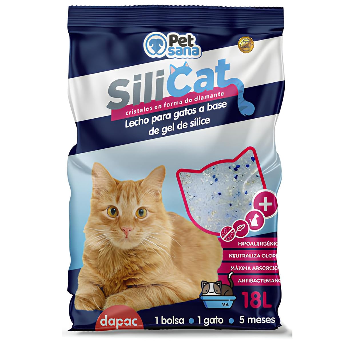 18 litros (7,5Kg) Arena de Sílice Silicat Grande Alta Capacidad de Absorción Cristales Blancos y Azules Control de los Malos Olores Gel Silica - Arena de Perlas Cristal