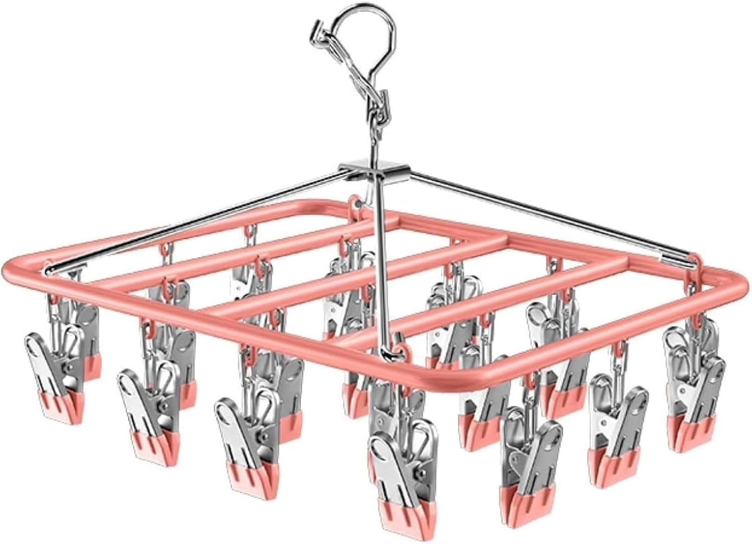 Drying Rack for Sock, Stainless Steel Sock Drying Rack with 23 Clips, Swivel Hook Windproof Hanger for Sock, Laundry, Hat, Scarf, Bras, Towel, Underwear, Pants, Gloves (White)