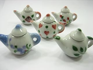 Set 5 Mixed Coffee Pot Teapot Assorted Paint Dollhouse Miniatures Ceramic 12944