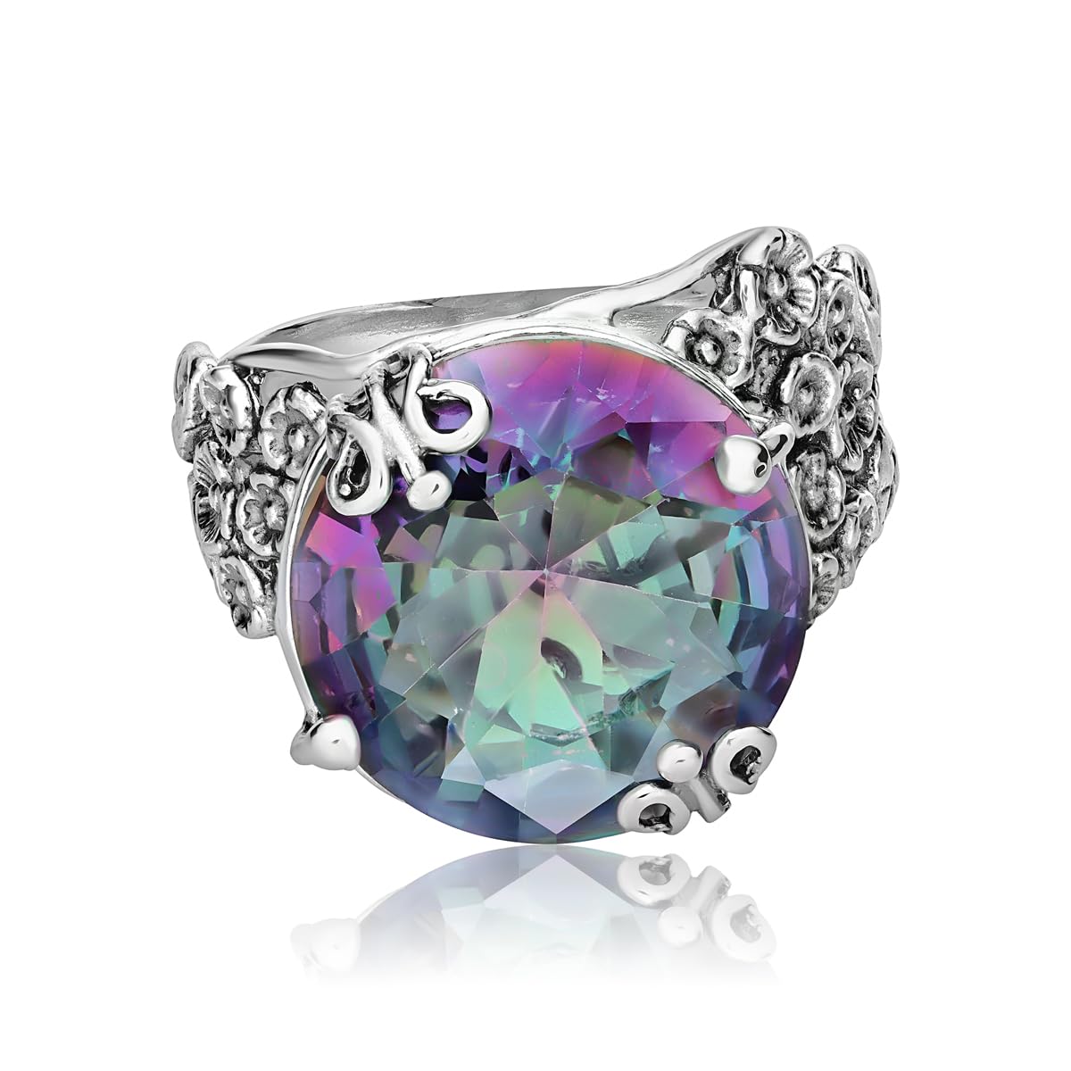 JEAN RACHEL JEWELRY Ring aus 925er-Sterlingsilber mit kräftigen, runden Zirkonia, Blumen- und Schmetterlings-Vintage-Design, hypoallergen, blei- und nickelfrei, handgefertigt, Statement-Ringe für