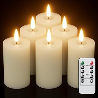 Eldnacele Flameless Pillar Flickering Candles With Remote and Timer - Battery Operated 3D Wick Real Wax LED Set of 6 Ivory - Christmas Holiday Decor Wedding Home Indoor Decorations