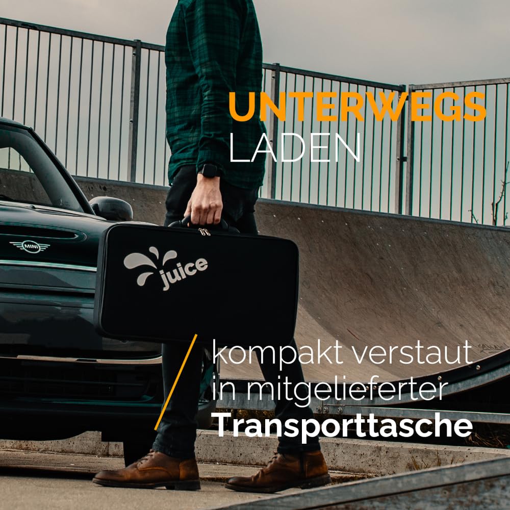 Juice Booster 2 - Mobile Wallbox 22 kW und Typ 2 Ladekabel, Schweizer Design, wetterfest, überfahrbar, einstellbare Ladeleistung, kompatibel mit Allen Industrie- & Haushaltssteckdosen