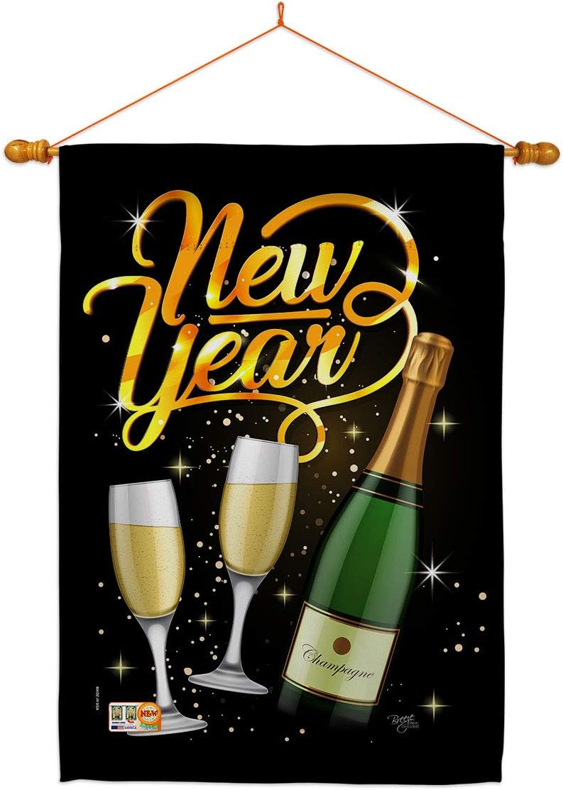 Cheers To Happy New Year House Flag Clock Countdown Champagne Party Fireworks Celebrate Small Decorative Gift Yard Banner Double-Sided Made In USA 28 X 40