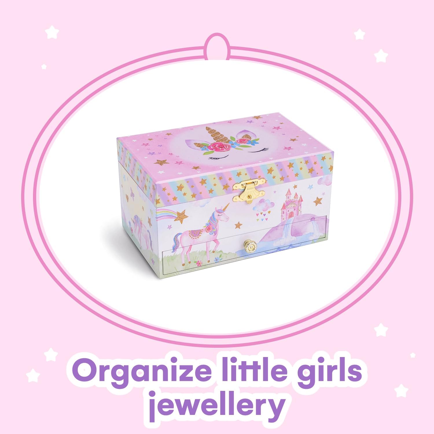 Jewelkeeper Unicorn Music Jewelry Box, Birthday Gifts for Girls - Small Kids Musical Box Storage with Pullout Drawer - Little Girls Glitter Rainbow Treasure Organizer -15x10.8x8.6cm