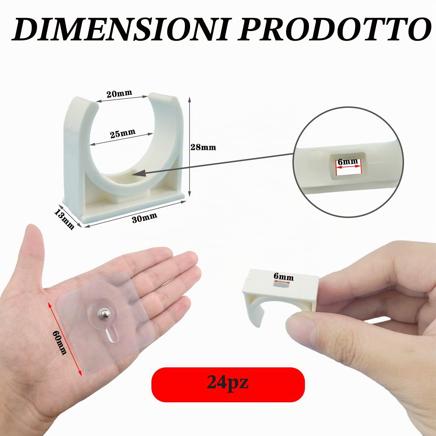 Clip per Tubi 25mm, Morsetto per Tubi Autoadesivi, Morsetto Fissaggio Tubo, Anello per Tubi, Pipe Support, Fascetta Stringitubo Autoadesivi per Tubi Gas, Tubo Acqua, Tubazioni Fissaggio