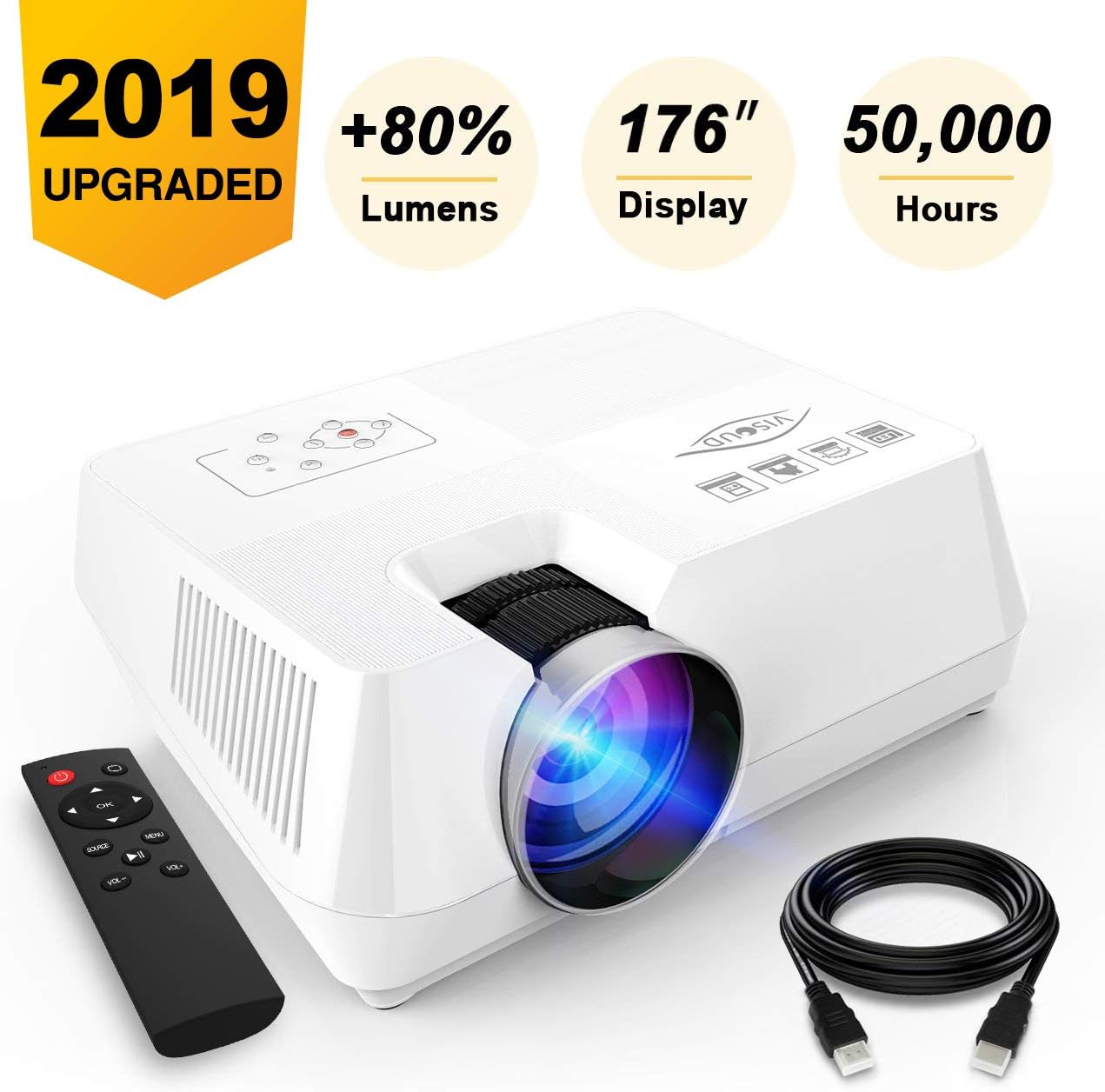 Mini Portable Projector, 2200 lumen Full HD LED Video Projector Compatible with HDMI, VGA, USB, AV, SD for Home Theater Entertainment