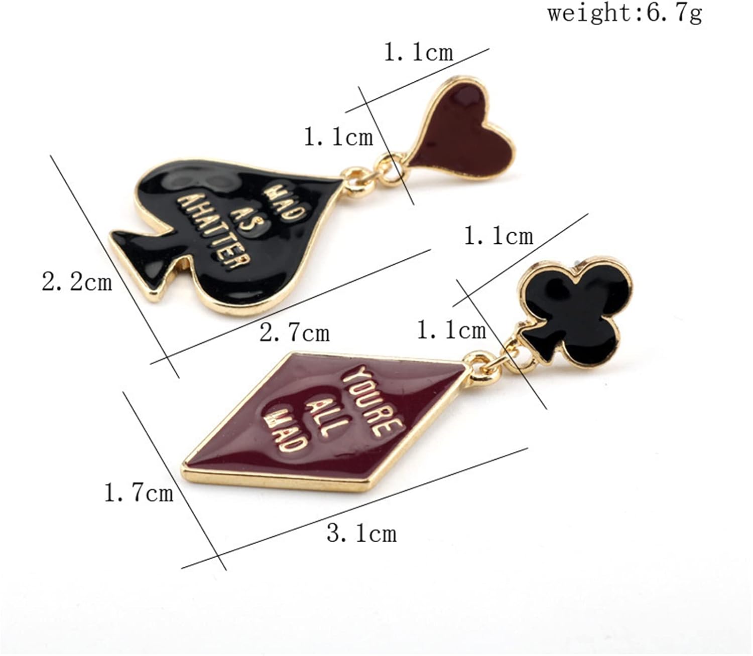 coadipress Playing Cards Stud Earrings for Women Fashion Unique Funny Asymmetric Party 18K Gold Plated Spades Hearts Plum Pattern Dangle Drop Poker Earrings Charm Statement Jewelry Gift image 4