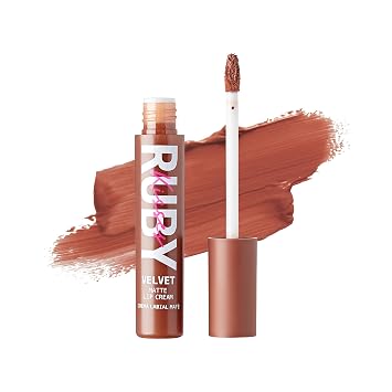 Ruby Kisses Velvet Lip Gloss, Matte Finish Lipstick, Rich Color, Long Lasting Lip Stain, Light Weight, Nourishing Hydration, High Pigment Lip Tint WARM KISS