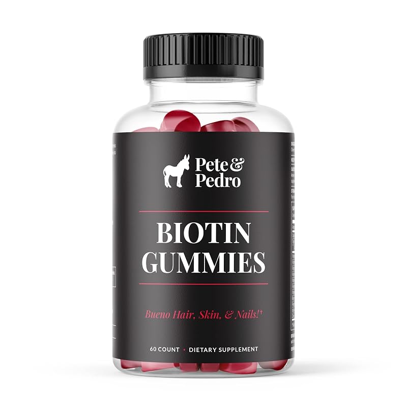 Pete & Pedro Suplemento para cabelos, pele e unhas de biotina 5.000 mcg, 60 gomas