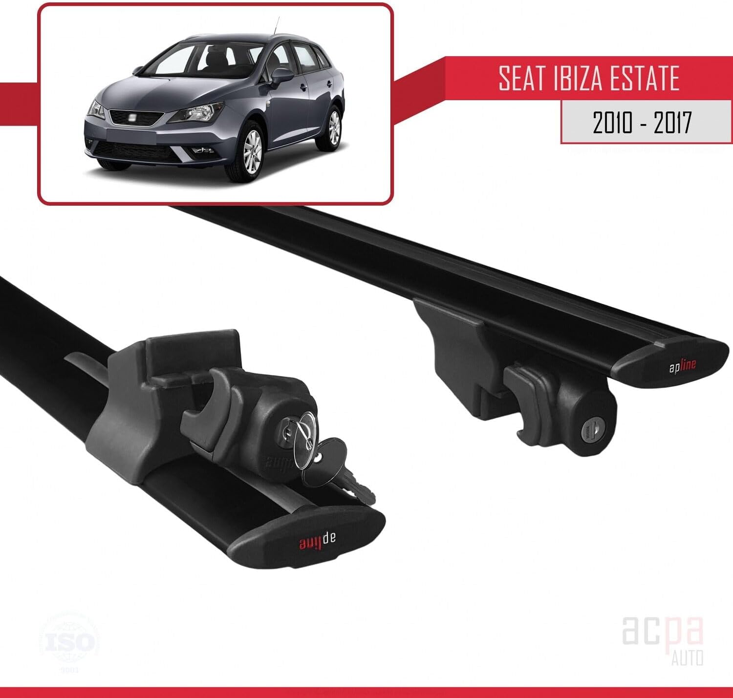 Compatible with Seat Ibiza ST 2010-2017 Roof Rack Hook Pannier Rack Railing Rack with Key Aluminium Black