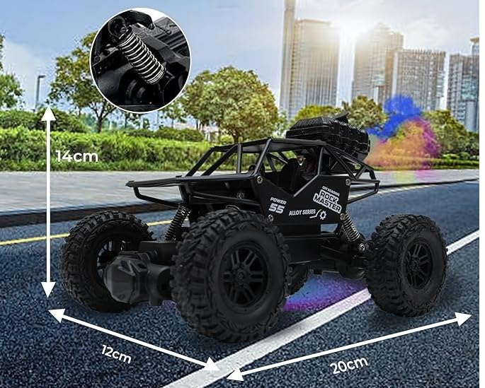 Image of Niku Remote Control Car with Smoke | Monster Truck Rock Crawler Toy for Kids Boys Girls | 2.4 GHz Remote + Android App Control | Long Range | 150+ Feet Range | C-Type Charging | (Black)