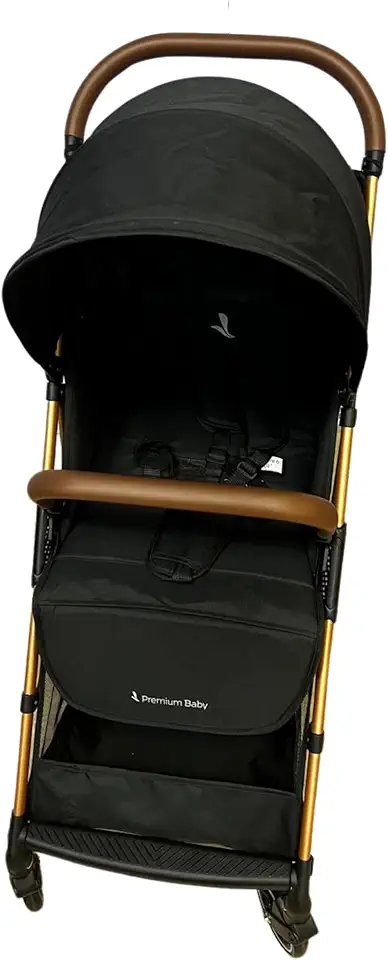 Carrinho Premium Baby Zurich Preto Gold Couro Marrom