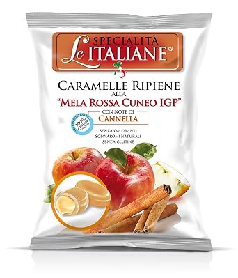 Serra Le Italiane, Italian natural hard candy filled with Red Apple from Cuneo Italy and a hint of cinnamon. 100g 3,52oz bag